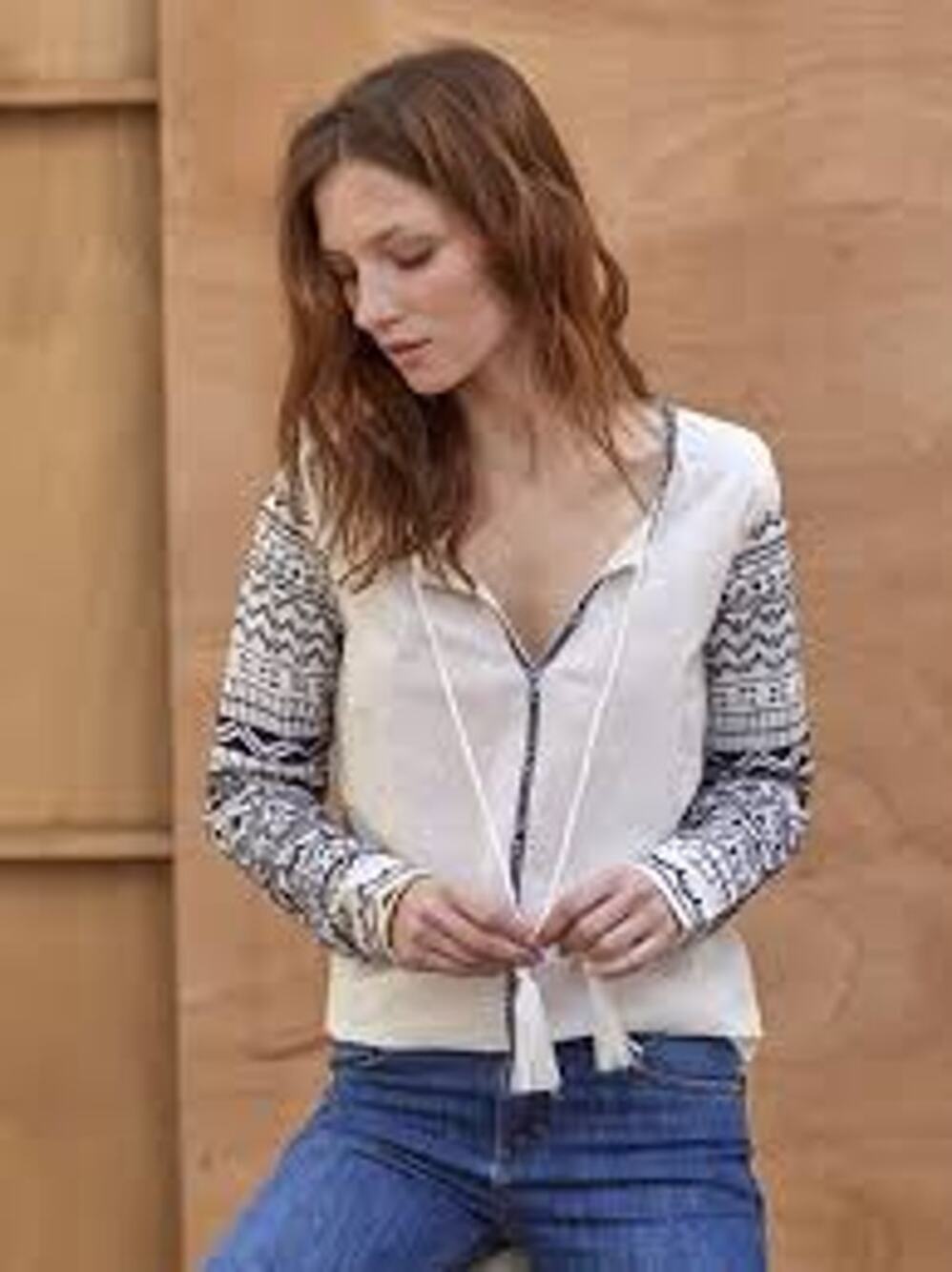 Sezane White Embroidered Long Sleeve Boho Blouse Size 38